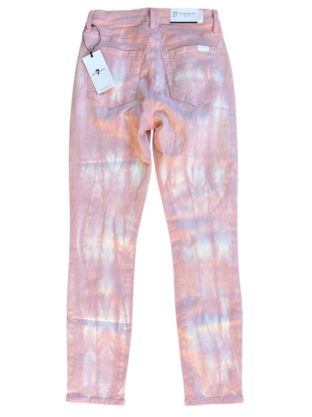 NWT 7 For All Mankind High Waist Ankle Skinny Jeans Pink Tie Dye Size 17 - Picture 6 of 8
